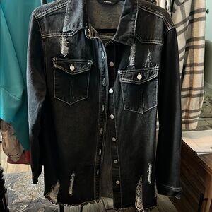 Black Oversized Jean Jacket with Distressed Look